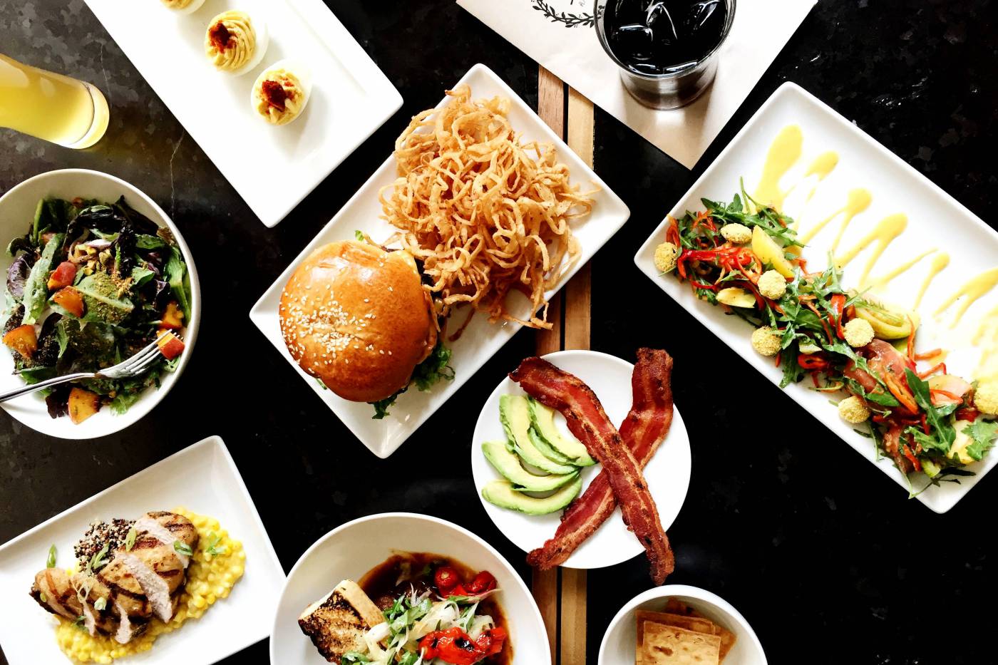 Dinner Overhead: Aerial View of Gourmet Dining Experience picture
