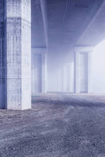morning fog bridge highway/