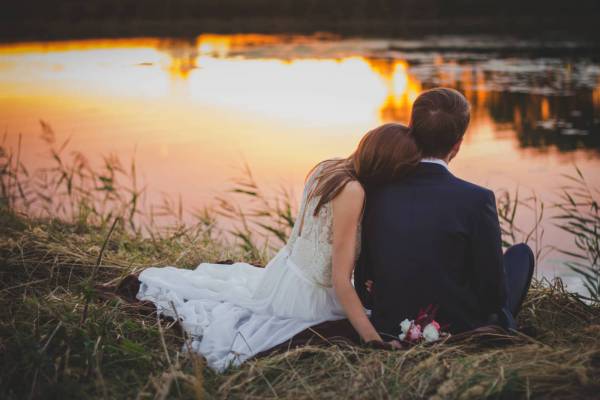 Wedding Couple on Grass at Sunset  - ISO ...