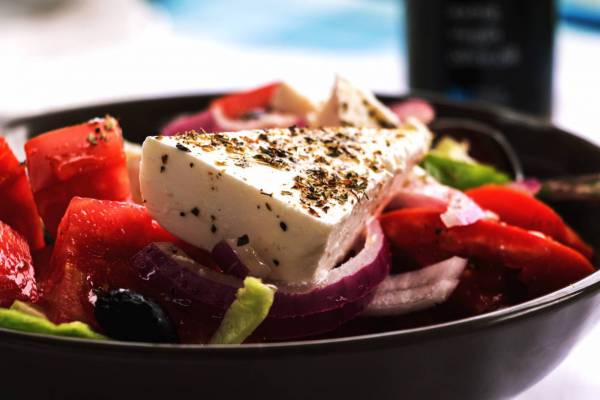 Greek Salad with Feta Cheese, Red Peppers & Onions  ...