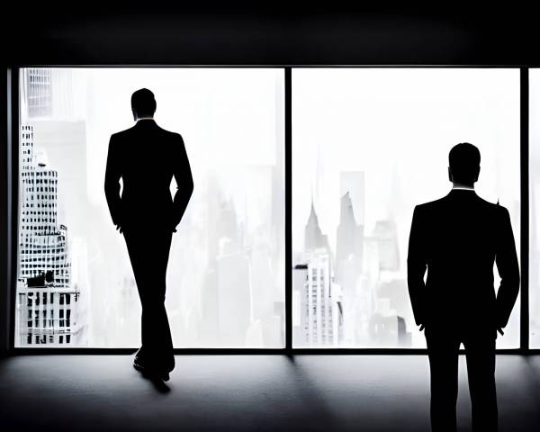 cityscape businessman men window suit standing business