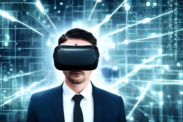 men virtual reality simulator businessman futuristic metaverse technology adult