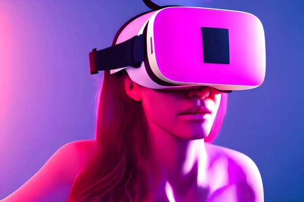 futuristic virtual reality simulator technology women one person metaverse adult
