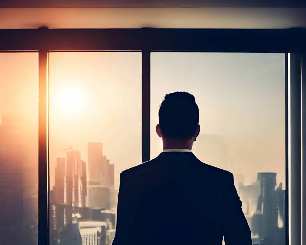 one person skyscraper businessman sunset window men cityscape