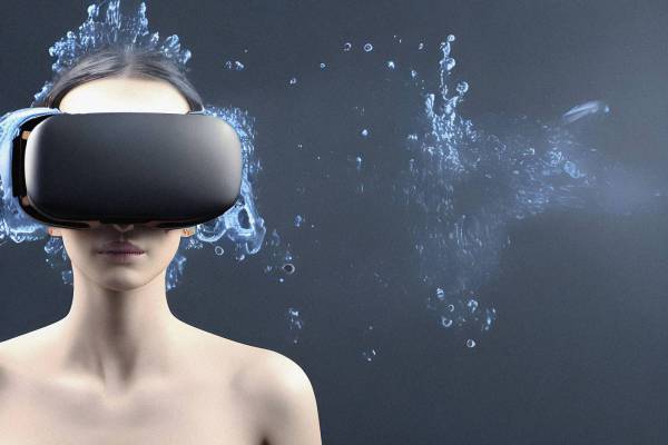 science one person technology women virtual reality simulator futuristic three dimensional