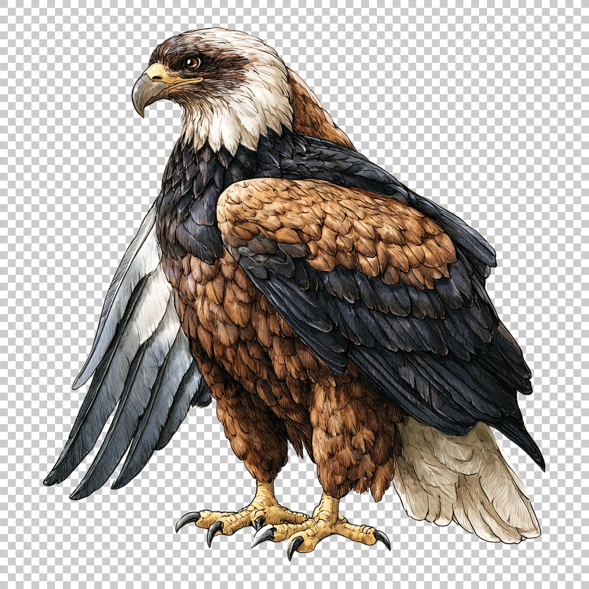 Eagle Perched With One Wing Raised And Head Facing 3 H transparent PNG