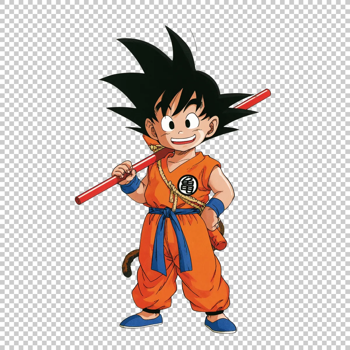 Young Goku Holding A Red Power Pole Over One Shoulde 0 H transparent PNG