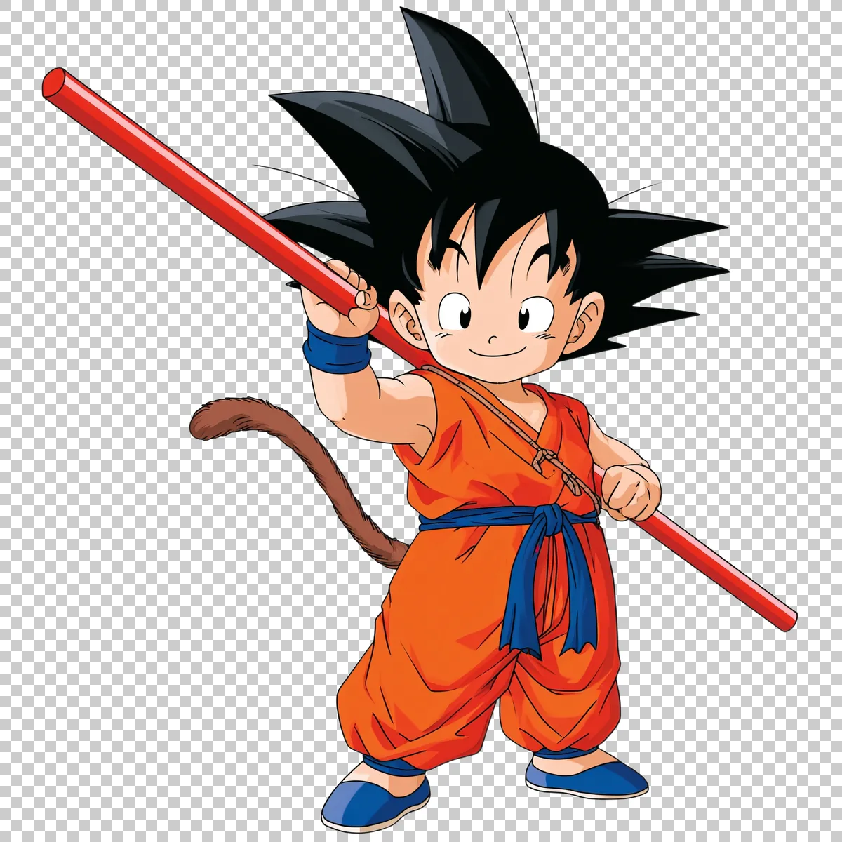 Young Goku Holding A Red Power Pole Over One Shoulde 3 H transparent PNG