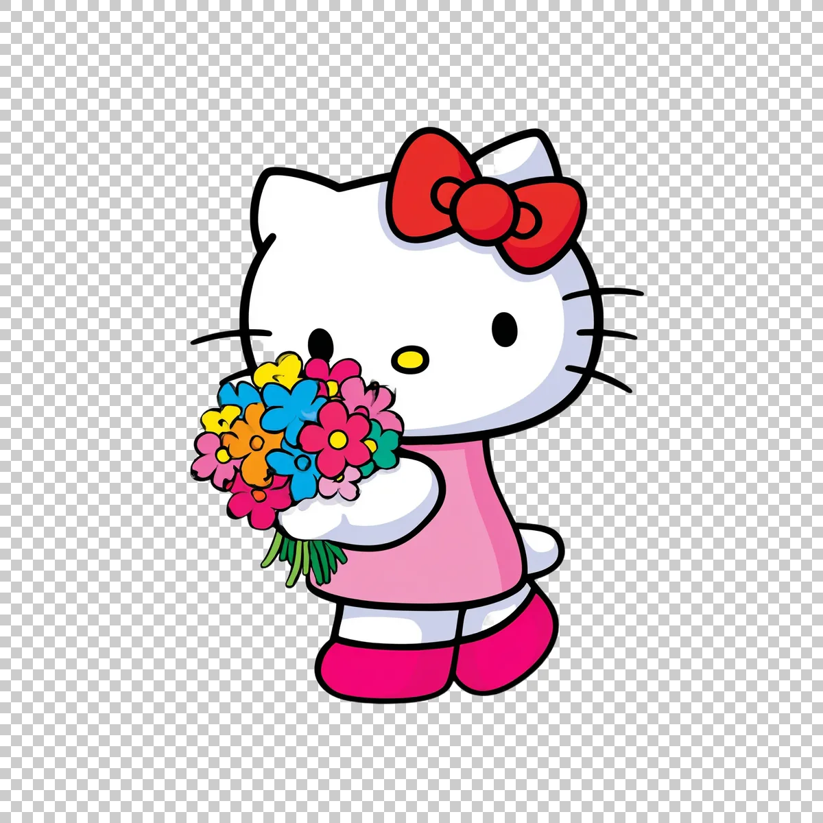 Hello Kitty Holding A Bouquet Of Colorful Flo 1 H transparent PNG
