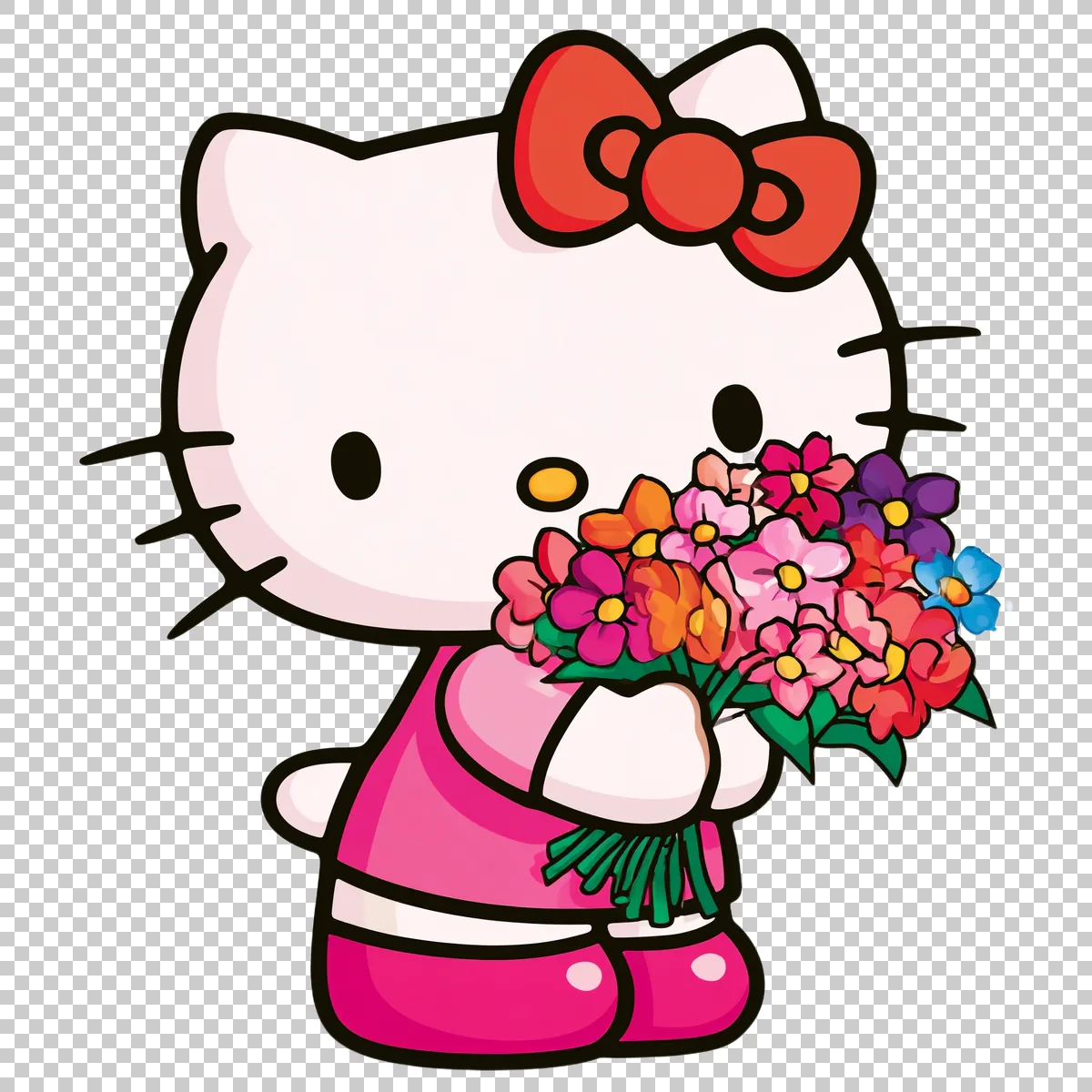 Hello Kitty Holding A Bouquet Of Colorful Flo 2 H transparent PNG