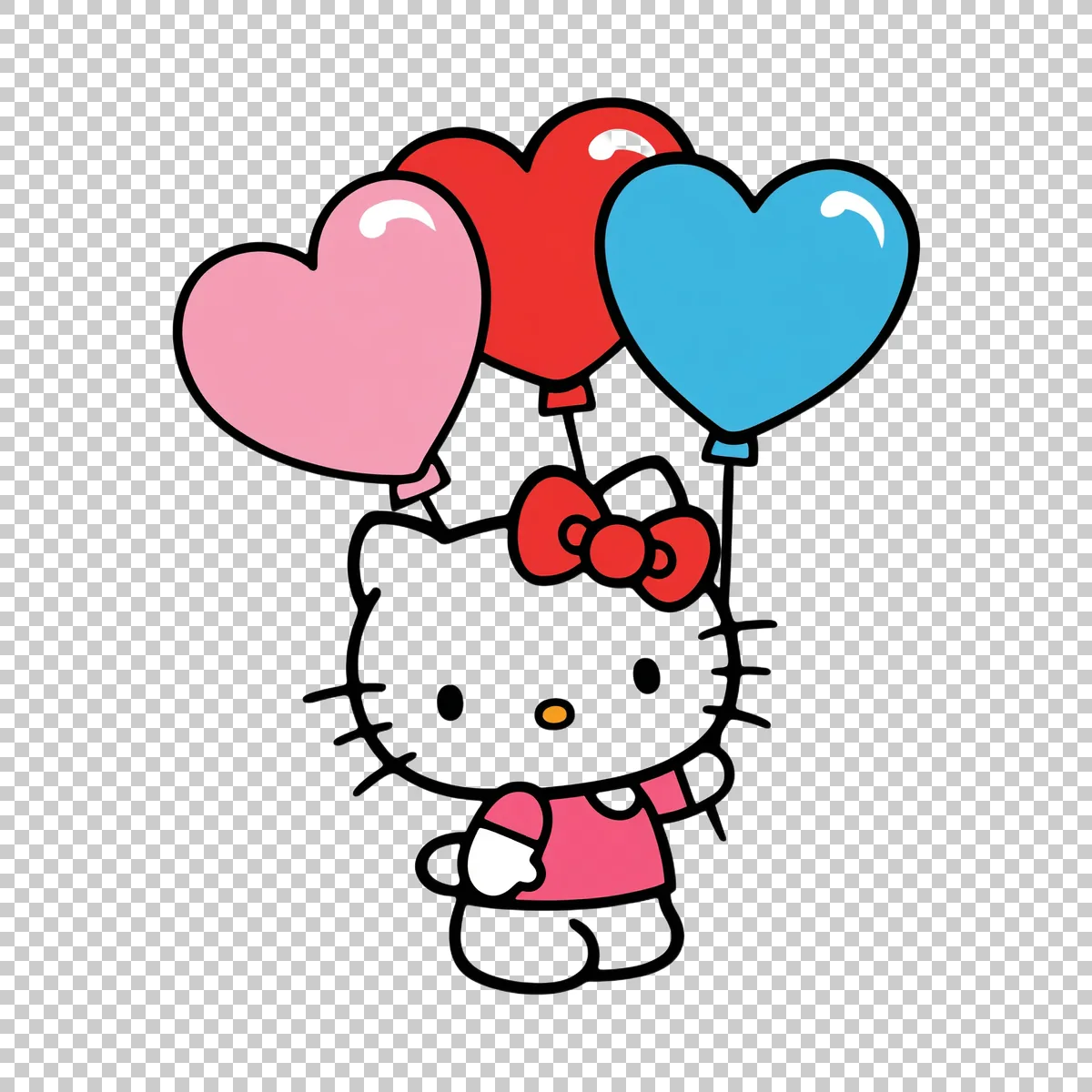 Hello Kitty Holding Three Heart Shaped Balloo 2 H transparent PNG
