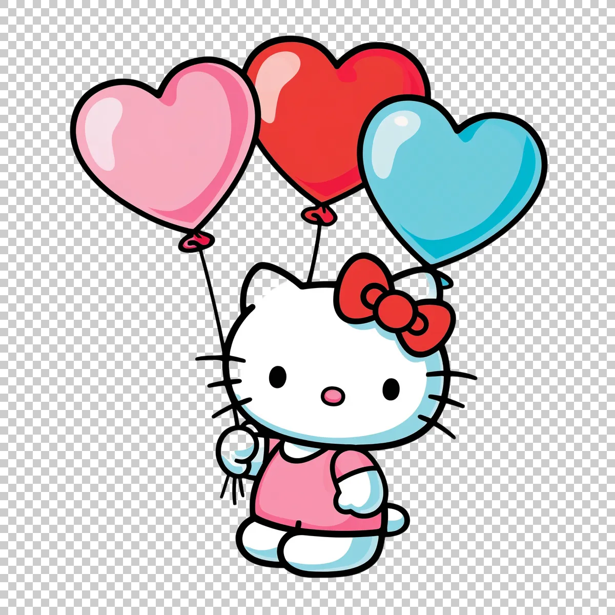 Hello Kitty Holding Three Heart Shaped Balloo 3 H transparent PNG