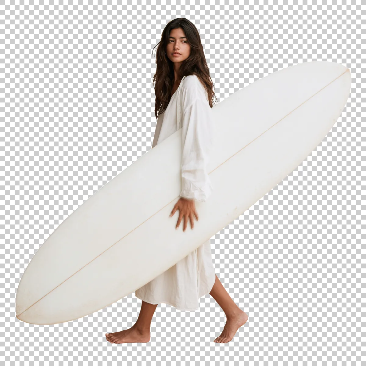 Female Surfer Carrying A White Surfboard Under One A 0 H transparent PNG