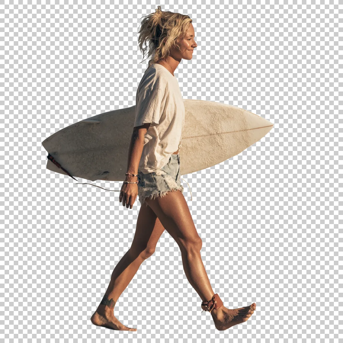 Female Surfer Carrying A White Surfboard Under One A 1 H transparent PNG