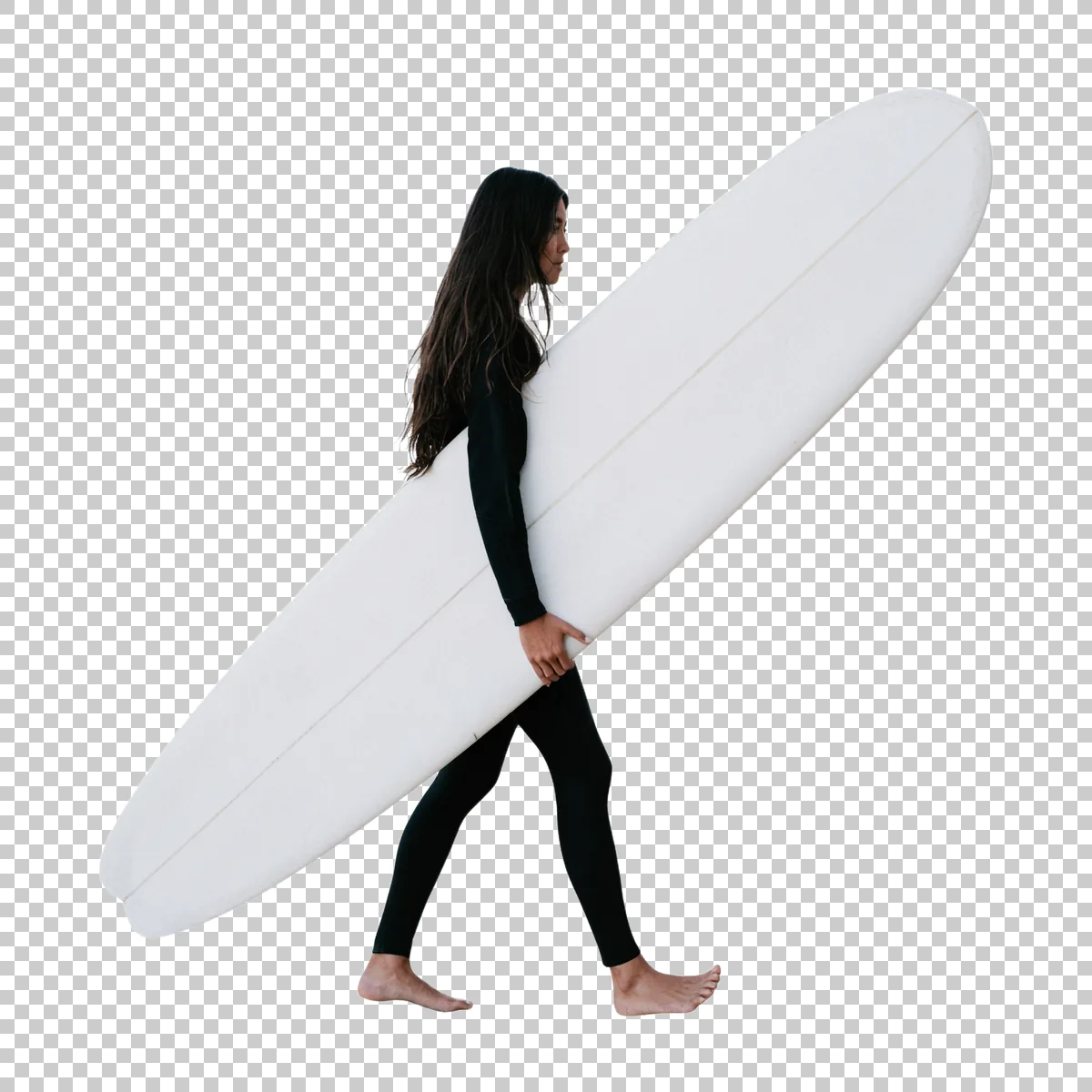 Female Surfer Carrying A White Surfboard Under One A 2 H transparent PNG