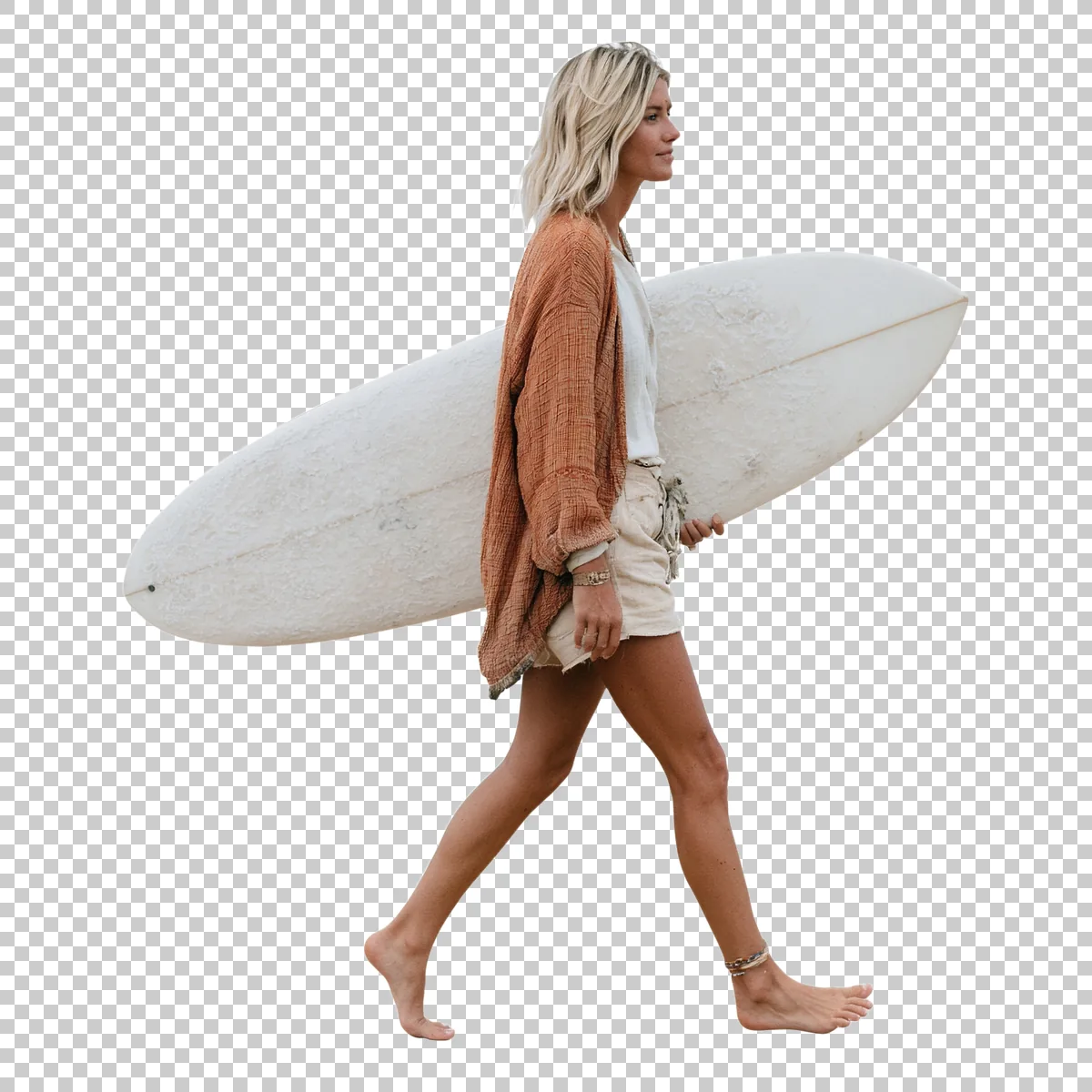 Female Surfer Carrying A White Surfboard Under One A 3 H transparent PNG