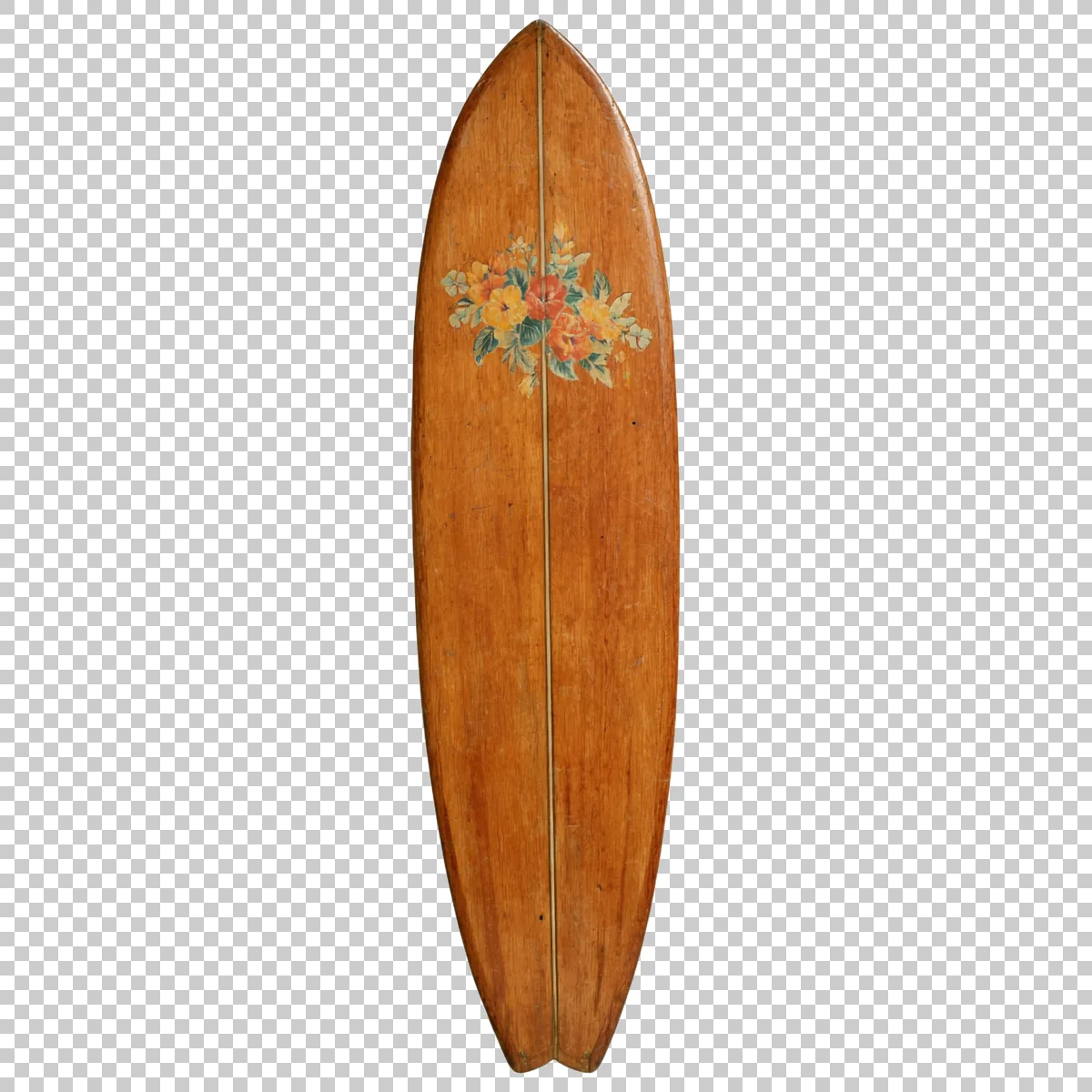 Realistic Wooden Surfboard With Colorful Floral Deca 0 H transparent PNG