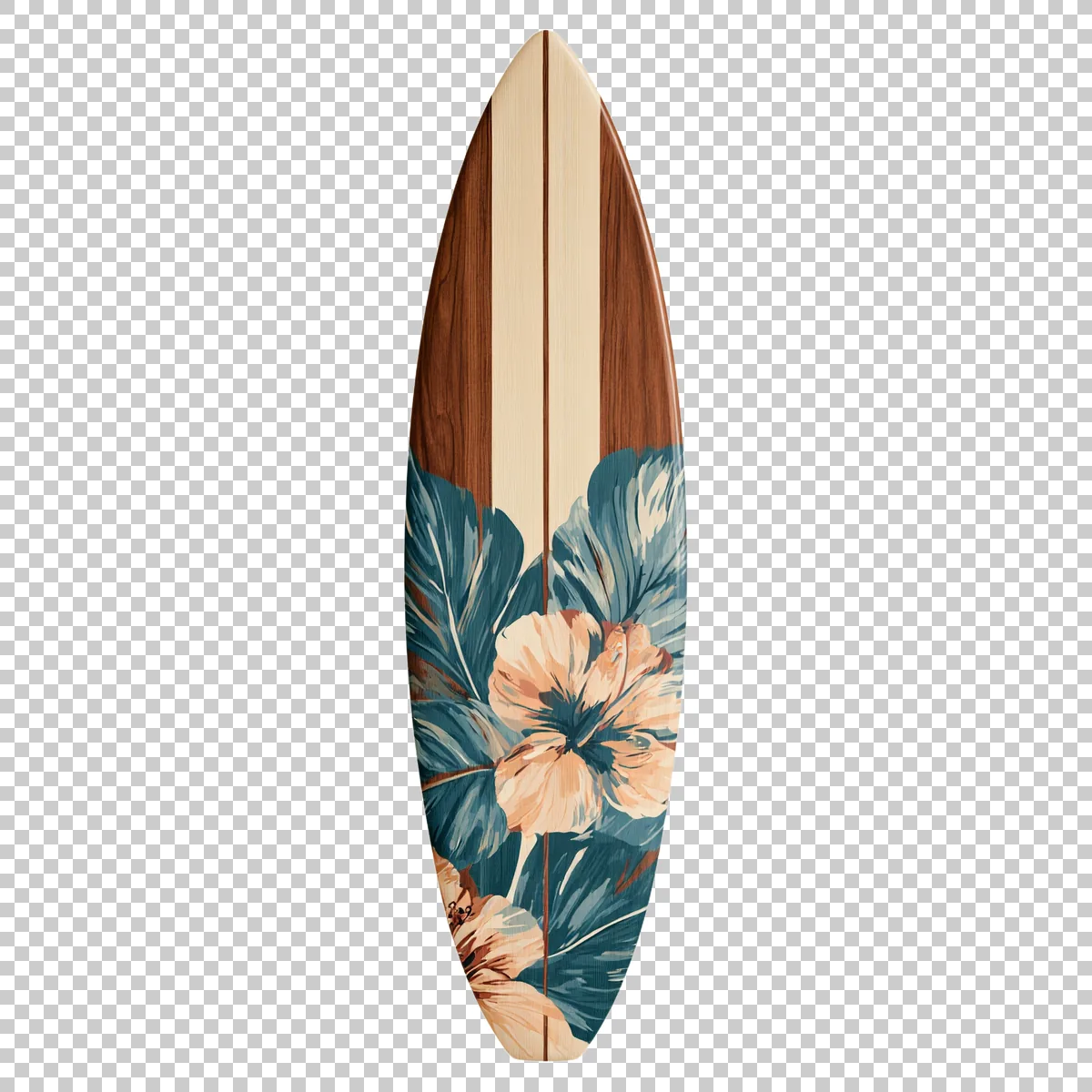 Realistic Wooden Surfboard With Colorful Floral Deca 2 H transparent PNG
