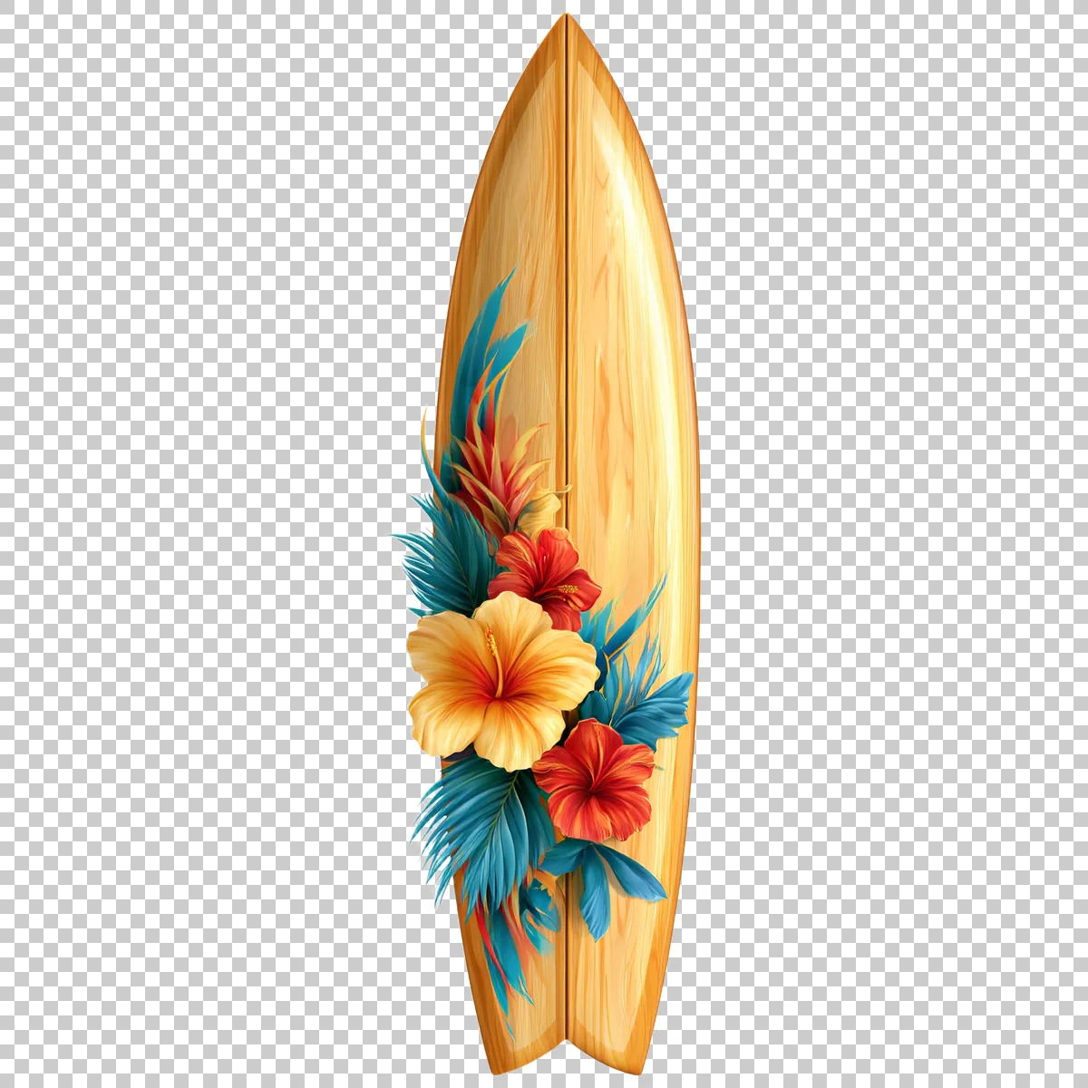 Realistic Wooden Surfboard With Colorful Floral Deca 3 H transparent PNG
