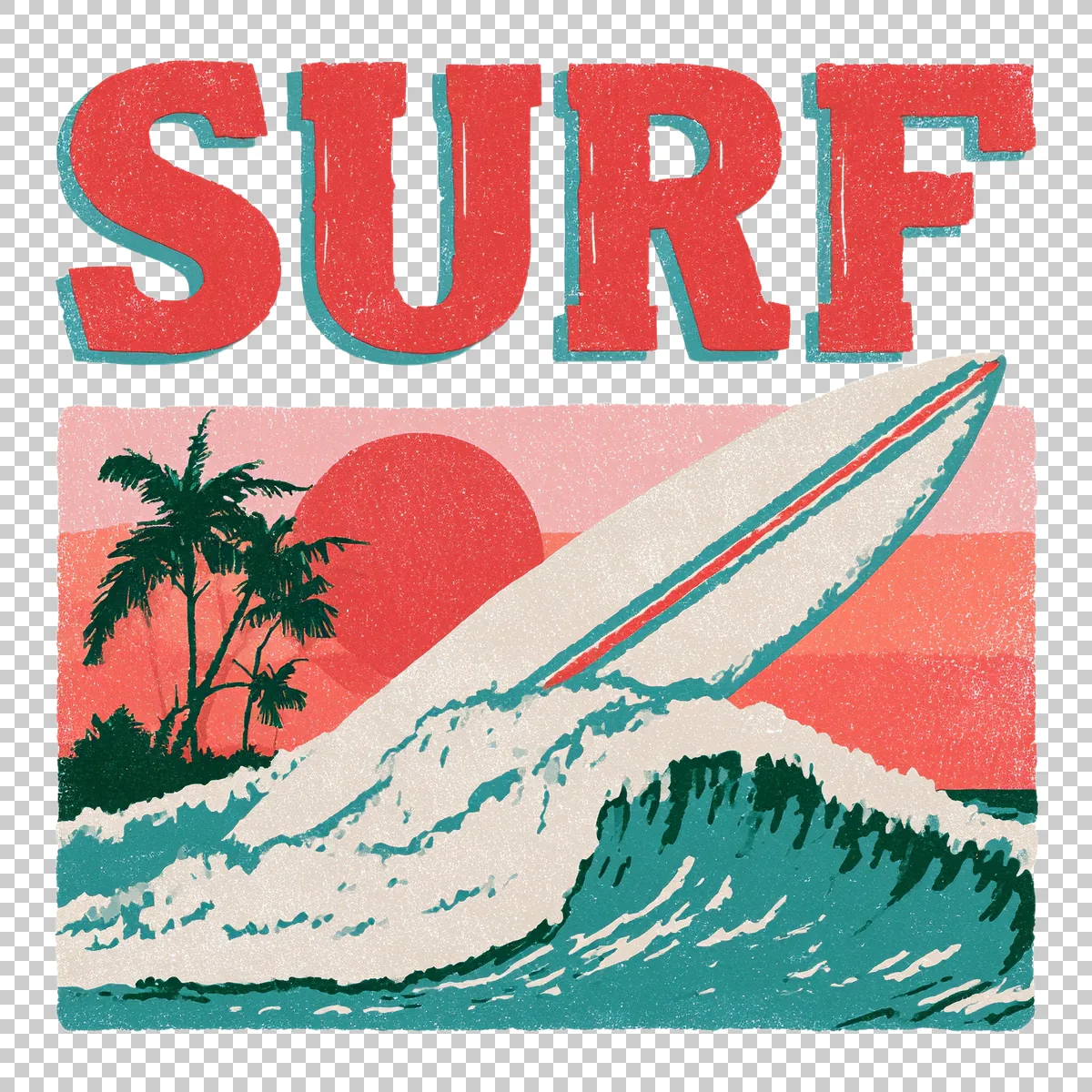 Surfboard And Tropical Wave Emblem With Palm Trees A 1 H transparent PNG